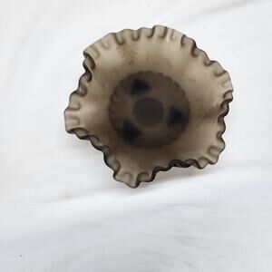 Vintage Smokey gray black dish with grapes fluttered edges U